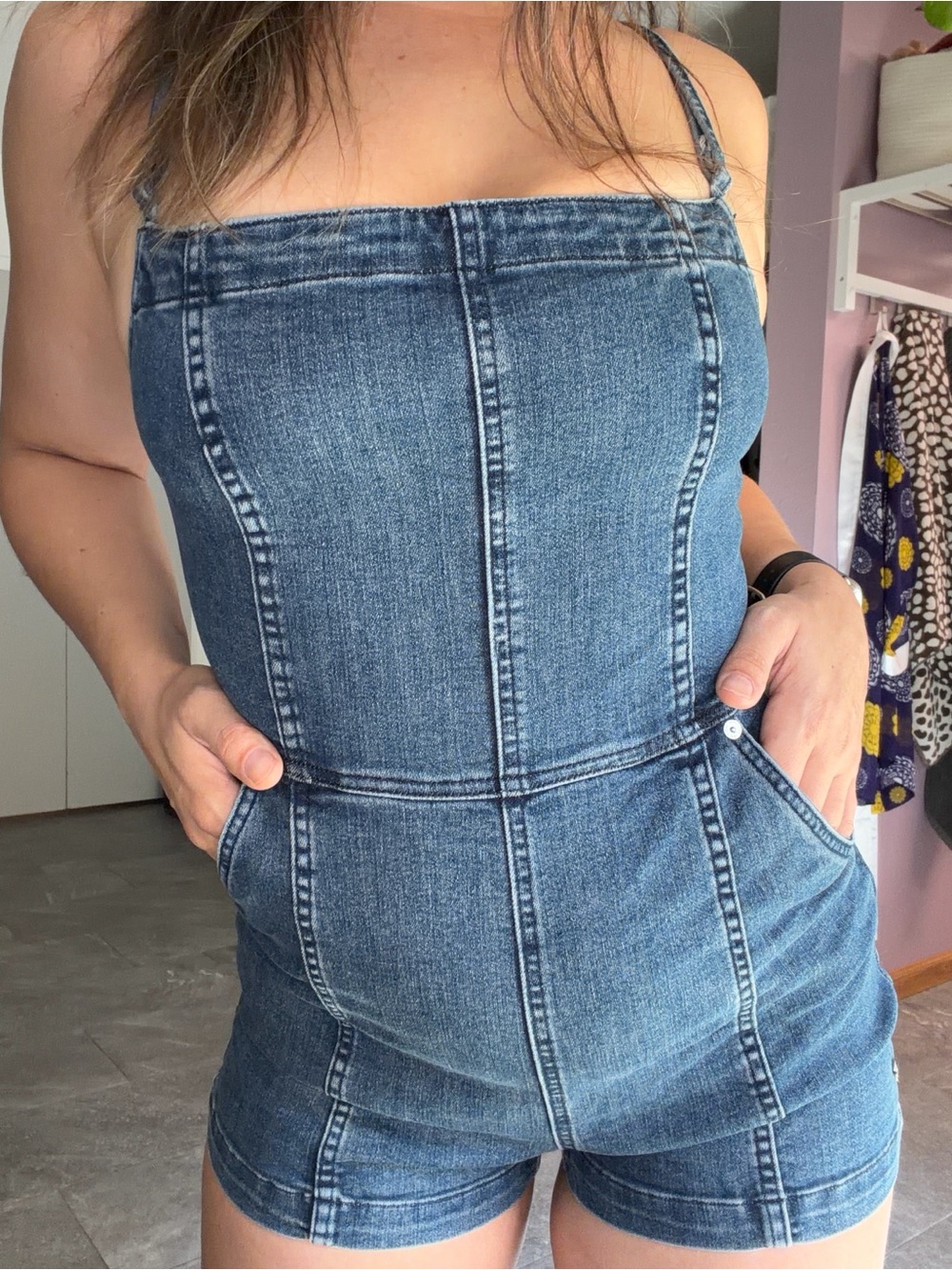 Volcom Denim Strapless Short Overalls - Blue